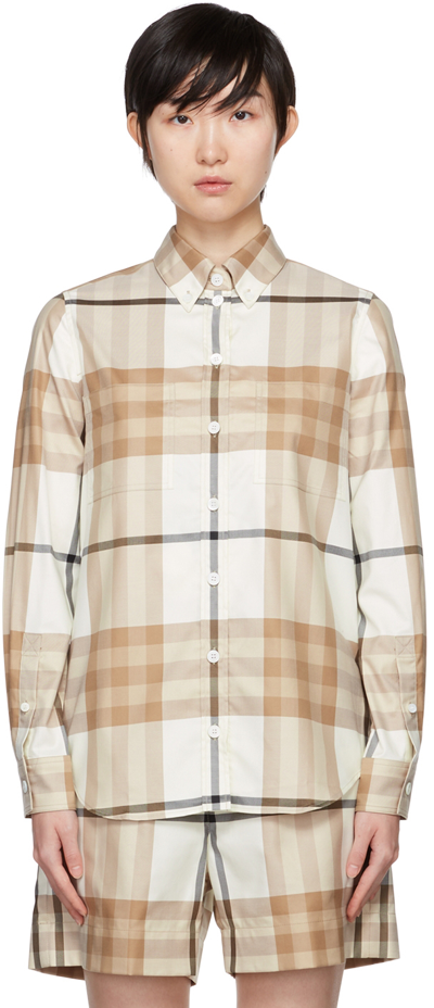 Burberry Check Cotton Button-down Shirt In White