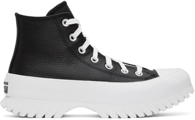 Converse Black Leather Sneakers In Black/egret/white