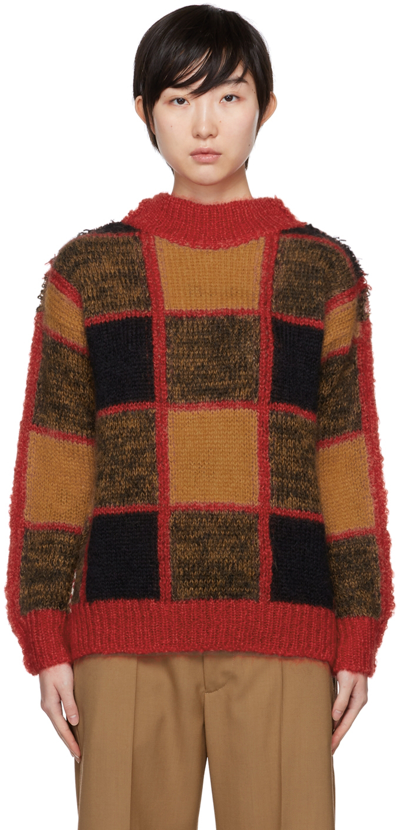 Marni Red & Brown Virgin Wool Jumper In Multicolor