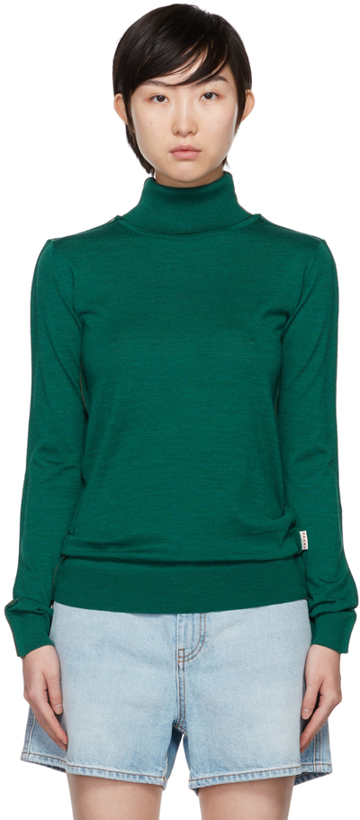 Marni Green & Khaki Virgin Wool Turtleneck In Emerald