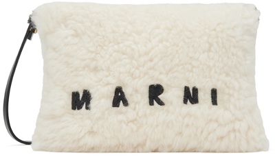 Marni Off-white Shearling Shoulder Bag In Multi