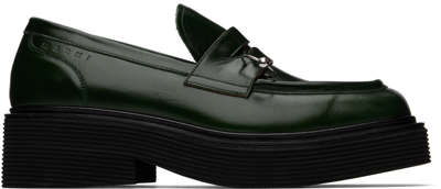 Marni Green Leather Moccasin Loafers In 00v99 Forest Night