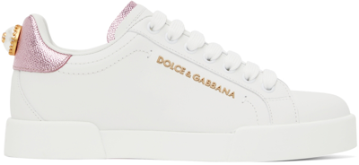 Dolce & Gabbana White Portofino Sneakers In 87587 Bianco/rosa