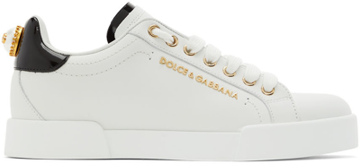 Dolce & Gabbana White Leather Portofino Sneakers In Multi-colored