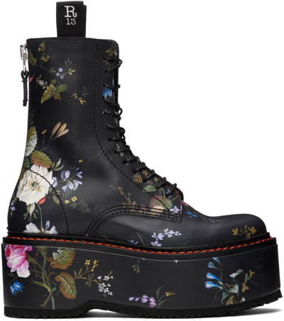 R13 Black Floral Double Stack Platform Lace-up Boots ModeSens