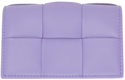 Bottega Veneta Purple Business Card Case In 4215 Wisteria/gold