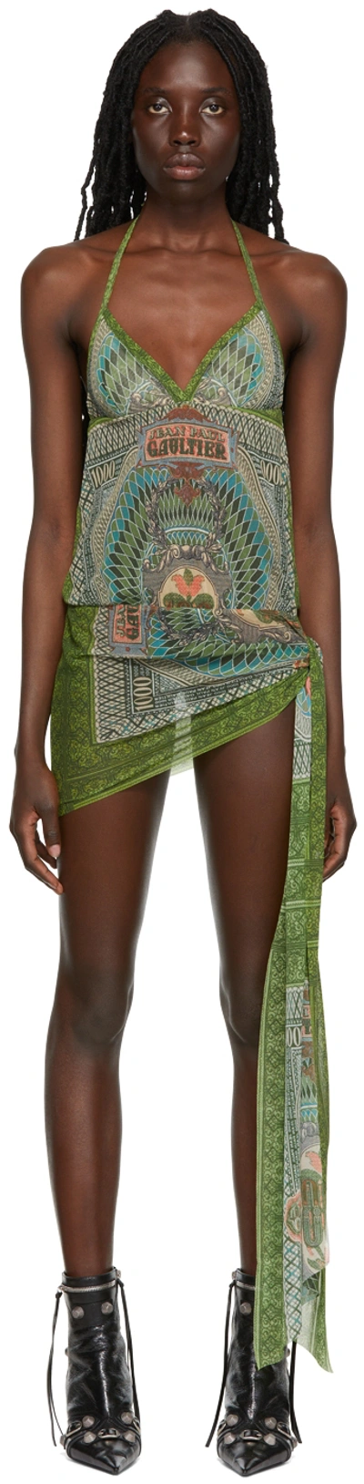 Jean Paul Gaultier Green Banknote Cover Up Minidress In 90