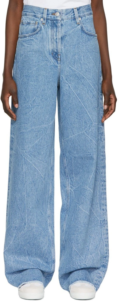 Dries Van Noten Pinel Marbled Blue Straight-leg Jeans In Mid Denim