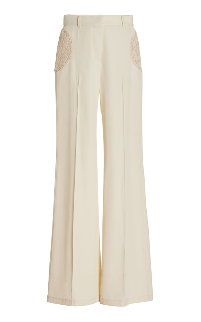 Diotima Wool Wide-leg Pants With Crochet Detail In Ivory