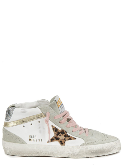 Golden Goose Women's Mid Star Classic Leather Sneakers In White/beige/brown Leo