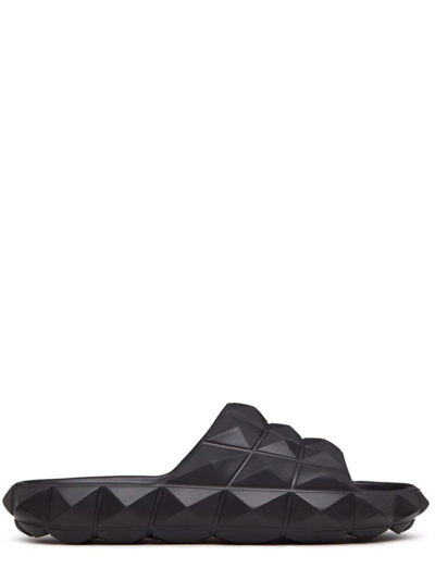 Valentino Garavani Black Roman Stud Turtle Slides Sandals