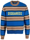 Dsquared2 Logo Print Blue And Beige Striped Jumper