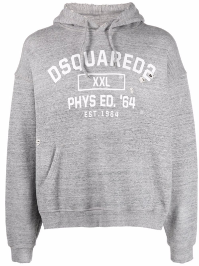Dsquared2 Distressed Logo-print Hoodie In Grey