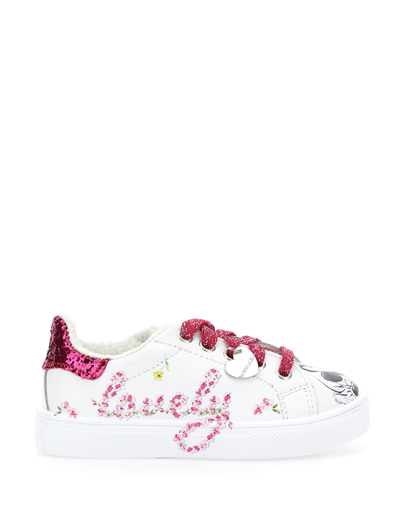 Monnalisa Bicast Lovely Sneakers In Cream + Sachet Pink