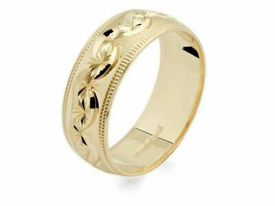Pre-owned F.hinds F. Hinds Mens Gents Jewellery 9ct Yellow Gold Beaded Garland Wedding Ring - 7mm