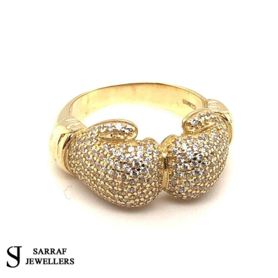 Pre-owned Sarrafjewellers Boxing Glove 375 9ct 9k Yellow Gold Ring Cz Double Classic Mens Dress Brand