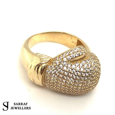 Pre-owned Sarrafjewellers Boxing Glove 375 9ct 9k Yellow Gold Ring Cz Classic Mens Dress