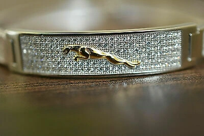 Pre-owned Universal Jewels 1 Ct Jaguar Trouserher Diamond Simulant Men's Bangle Bracelet 14k White Gold Over