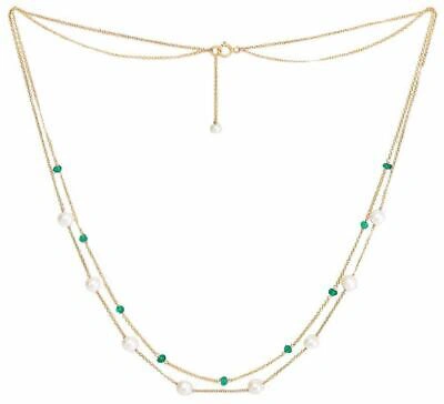 Pre-owned Pearls Of The Orient Fine Double Pearl And Emerald Necklace - Green /white/gold