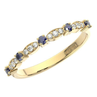 Pre-owned Earth Star Diamonds 0.25ct Round Cut Diamond & Blue Sapphire Stone Eternity Ring In 9k Yellow Gold