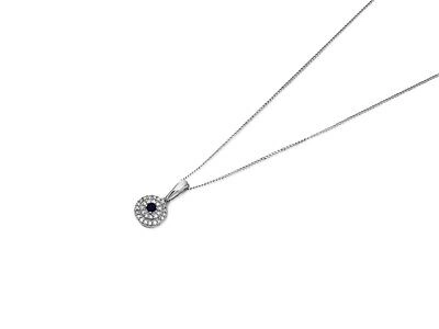 Pre-owned F.hinds Womens 9ct White Gold Sapphire And Diamond Necklace - 7pts