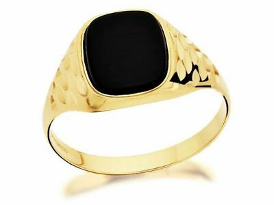 Pre-owned F.hinds F. Hinds Mens Gents Gentleman's Onyx Signet Ring Jewellery 9ct Yellow Gold