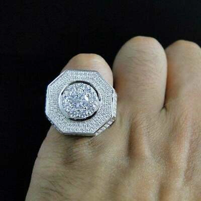 Pre-owned Online0369 Men's Large Wide Bezel Set Round Sim Diamond Pinky Ring Over 925 Sterling Silver