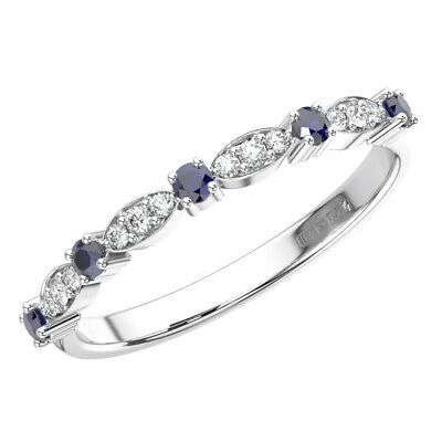 Pre-owned Earth Star Diamonds 0.25ct Round Cut Diamond & Blue Sapphire Stone Eternity Ring In 9k White Gold