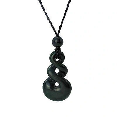 Pre-owned 81stgeneration Black Nephrite Jade Maori Small Double Pikorua Pendant Necklace