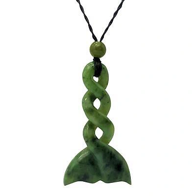 Pre-owned 81stgeneration Carved Nephrite Jade Triple Pikorua Whake Tail Pendant Necklace