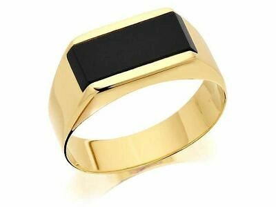 Pre-owned F.hinds Mens Black Onyx Signet Ring Jewellery 9ct Yellow Gold Gentleman's
