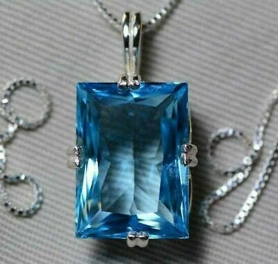 Pre-owned Online0369 1.5 " Emerald Large Blue Necklace 18' Inch Chain 14k White Gold Fn