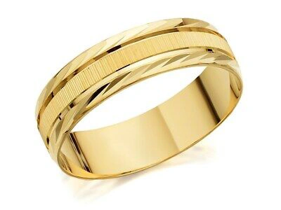 Pre-owned F.hinds Mens Fine Jewellery Elegant 9ct Gold Diamond Cut Wedding Ring - 6mm