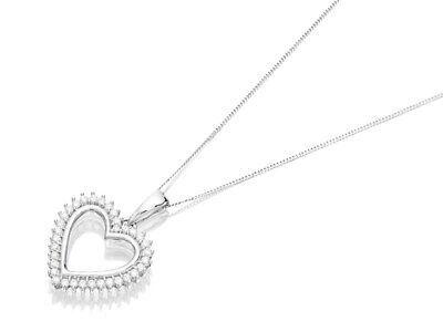 Pre-owned F.hinds Womens 9ct White Gold Diamond Open Heart Necklace 1/4ct