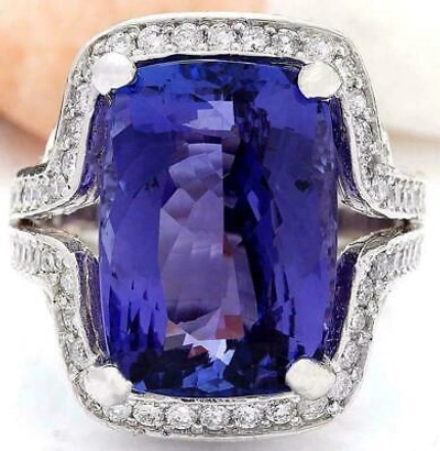 Pre-owned Online0369 Women's Very Large Cushion Blue Tanzanite Simulated Halo Ring 925 Silver