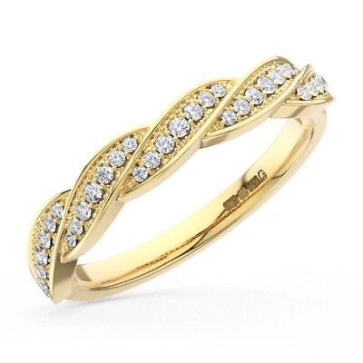 Pre-owned Earth Star Diamonds 0.20ct Round Diamonds Curve Wave Half Eternity Wedding Ring In 9k Yellow Gold