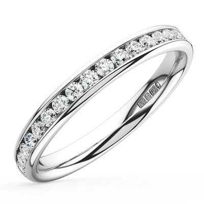 Pre-owned Earth Star Diamonds 2.5 Mm Channel Set Round Diamonds Half Eternity Wedding Ring In 18k White Gold