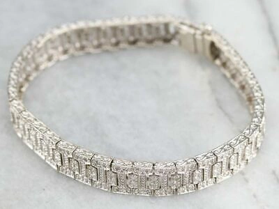 Pre-owned Universal Jewels Mens 14k White Gold Finish Sterling Silver Simulated Diamond Link Bracelet