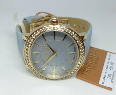 Pre-owned Trussardi Women's Watch ,swiss Made, Gold And Topaz, Glass Sapphire, Strap Skin