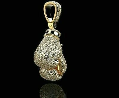 Pre-owned Universal Jewels Mens Boxing Gloves 1.25 Ct White Simulated Diamond Pendant Yellow Gold Plated