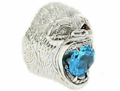 Pre-owned Universal Jewels 1.25 Ct Rd Blue Topaz Simulated Diamond Gorilla Pinky Ring 14k White Gold Plated