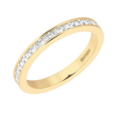 Pre-owned Earth Star Diamonds 0.35ct Princess & Baguette Cut Diamonds Half Eternity Ring In 9k Yellow Gold
