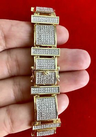 Pre-owned Online0369 Men's Thich Big Dvvs Diamond 8" Inch Statement Bracelet 14k Yellow Gold Plated