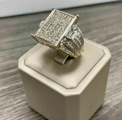 Pre-owned Online0369 14k White Gold Plated Men's 1.36 Ct Princess Simulated Diamond Designer Ring