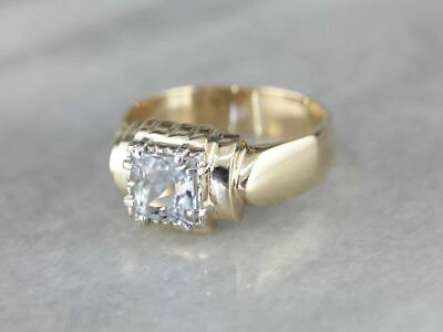 Pre-owned Universal Jewels 1.50 Cts Moissanite Princess Cut Mens Ring 14k Yellow Gold Finish Silver
