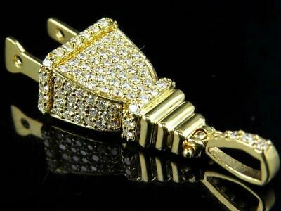 Pre-owned Online0369 1.24 Ct Round Sim Diamond Men's 3d Plug Pendant Necklace 14k Yellow Gold Plated