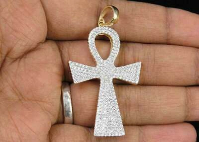 Pre-owned Online0369 1.56 Ct Round Simulated Diamond Men's Egyptian Ankh Cross Pendant In 925 Silver