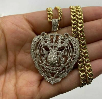 Pre-owned Online0369 0.88 Ct Round Simulated Diamond Men's Tiger Wire Frame Pendant Only In Silver