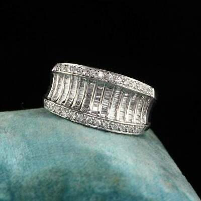 Pre-owned Online0369 Women's Round Baguette Sim Diamond Half Round Curve Dome Ring In 925 Silver