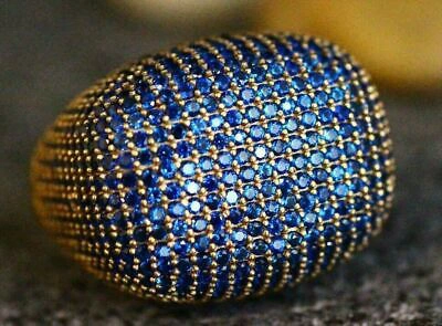 Pre-owned Universal Jewels 2ct Blue Sapphire Round Mens Fully Flooded Square Ring 14k Yellow Gold Fn Silver